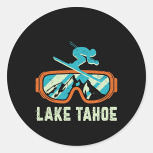 Lake Tahoe California Retro skiën en zonnen Ronde Sticker