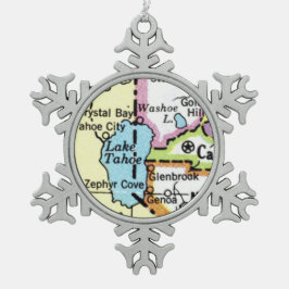 Lake Tahoe, Carson Stadsplattegrond Kerstmis Ornam Tin Sneeuwvlok Ornament