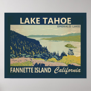 Lake Tahoe Fannette Island Californische Vintage Poster