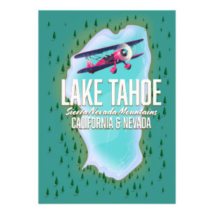 Lake Tahoe kaart reisposter Foto Afdruk
