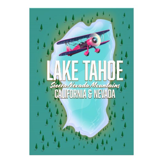 Lake Tahoe kaart reisposter Foto Afdruk (Voorkant)