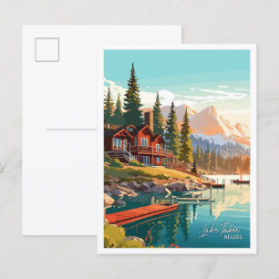Lake Tahoe Nevada Art vintage reisillustratie Briefkaart