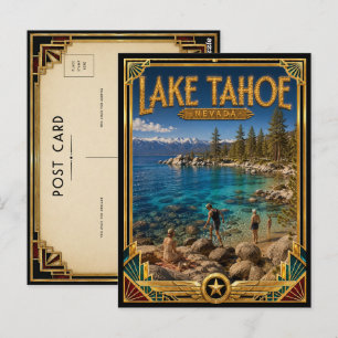 Lake Tahoe Nevada Vintage Art Deco Gouden Tijdperk Briefkaart