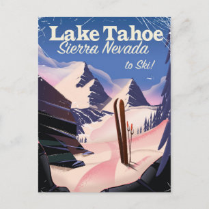 Lake Tahoe sierra nevada vintage ski print Briefkaart