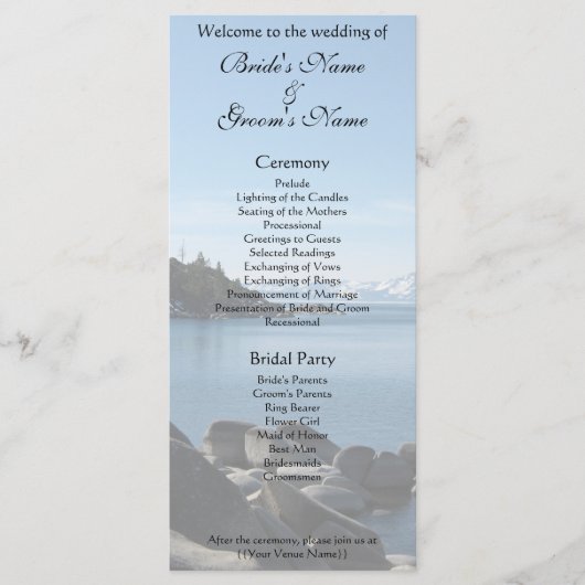 Lake Tahoe trouwprogramma Programma (Voorkant)