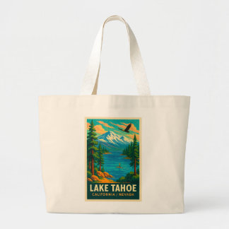 Lake Tahoe Vintage Travel (groen) Poster Grote Tote Bag