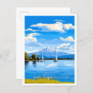 Lake Taupo Nieuw-Zeeland vintage reisillustratie Briefkaart