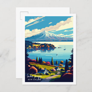 Lake Taupo Nieuw-Zeeland vintage reisillustratie Briefkaart