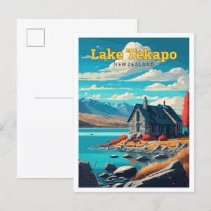 Lake Tekapo Nieuw-Zeeland Travel Art Vintage Briefkaart