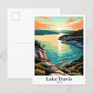 Lake Travis Texas Art Vintage Travel Illustratie Briefkaart