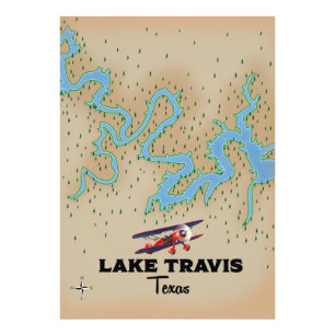 Lake Travis Texas-kaart Foto Afdruk