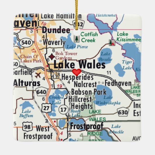 Lake Wales Florida Map Keramisch Ornament (Achterkant)