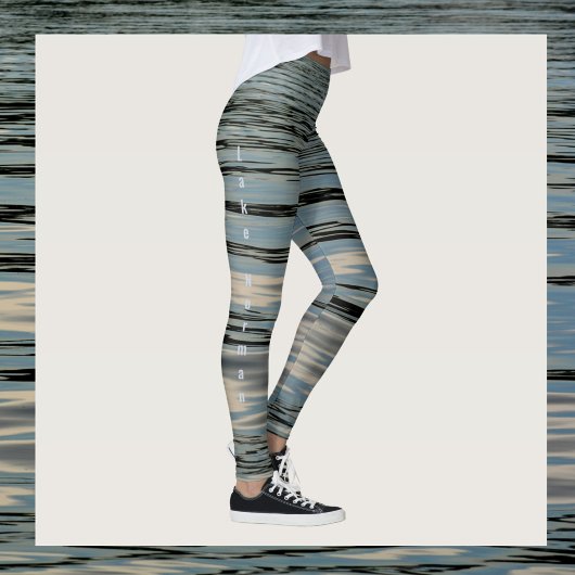 Lake Water Blue beige Black Leggings