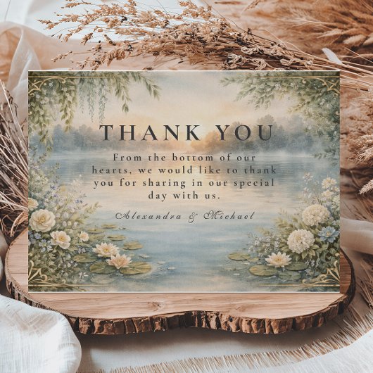 Lake Wildflower Forest Romance Wedding Bedankkaart