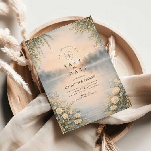 Lake Wildflower Forest Romance Wedding Save The Date