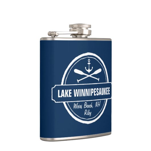 Lake Winnipesaukee NH aangepaste stad, naam, anker Heupfles (Rechts)