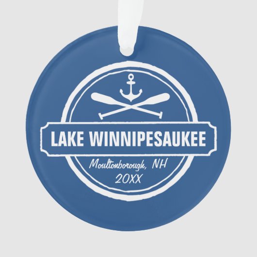 Lake Winnipesaukee NH aangepaste stad, naam, anker Ornament (voorkant)