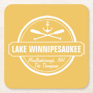 Lake Winnipesaukee NH aangepaste stad, naam, anker Vierkante Kartonnen Onderzetter