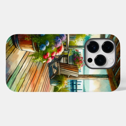 Lakehouse Uitzicht Deck and Flowers Case-Mate iPhone Case (Achterkant (horizontaal))
