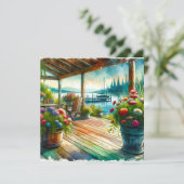 Lakehouse Uitzicht Deck and Flowers Kaart (Staand voorkant)