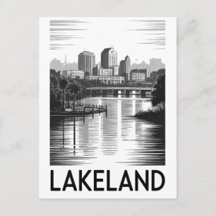 Lakeland Florida Silhouette Zwart Wit Houtsnede Briefkaart