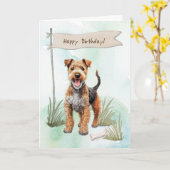 Lakeland Terrier Dog Outdoors Under Birthday Sign Kaart (Gele Bloem)