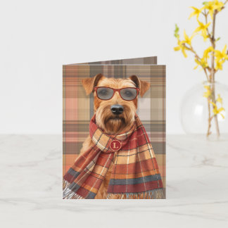 Lakeland Terrier Hond Herfst Plaid Monogram Kaart