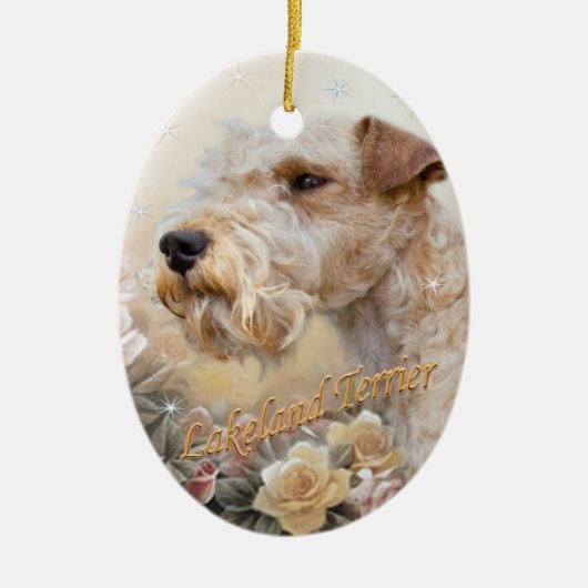 Lakeland Terrier onder Rozen Keramisch Ornament (Voorkant)