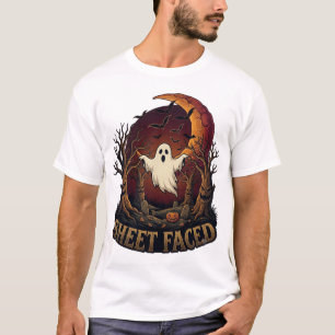 Laken Gezicht Spook Halloween Griezels Bomen Maan_ T-shirt