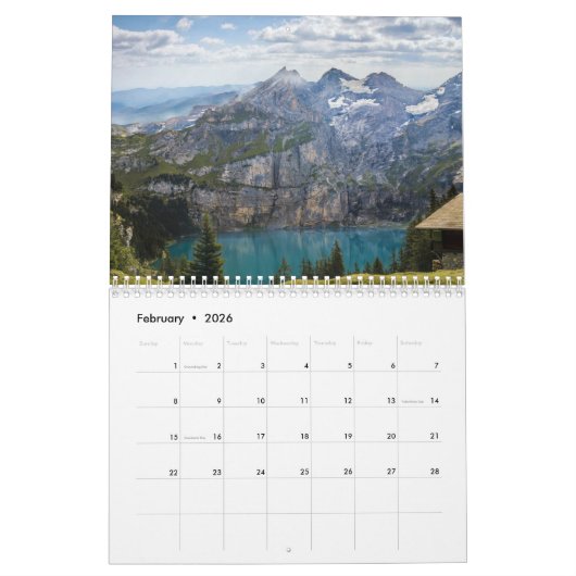 Lakes Forest Mountain landschap elk jaar Kalender (Feb 2026)