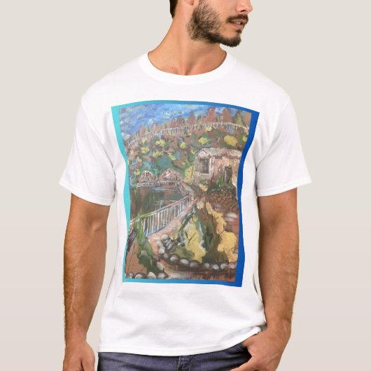 Lakeside Cabins Scene T-shirt (Voorkant)