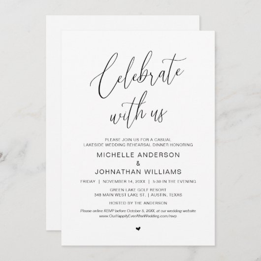 Lakeside Casual Modern Wedding Rehearsal Dinner Kaart (Voorkant / Achterkant)