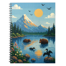 Lakeside landschap, pixel art