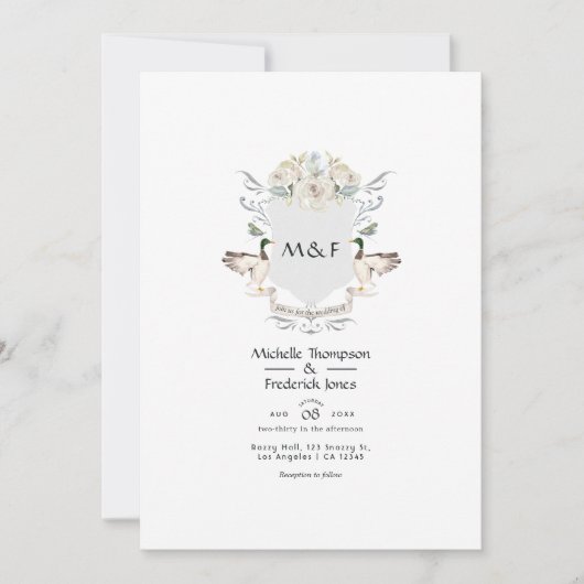 Lakeside Monogram Crest Bruiloft Kaart (Voorkant)