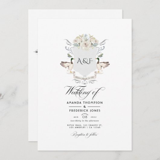 Lakeside Monogram Crest QR Code RSVP Weddenschap Kaart (Voorkant / Achterkant)