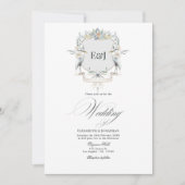 Lakeside Monogram Laurel Crest Wedding Kaart (Voorkant)