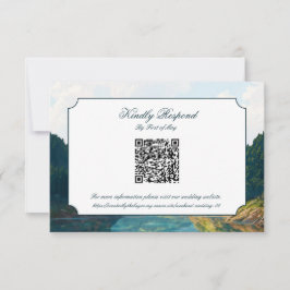 Lakeside Mountain Valley Wedding QR code RSVP Card Kaartje