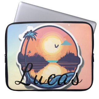 Lakeside Sunrise met Majestic Forest Silhouet Laptop Sleeve