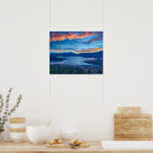 Lakeside Sunset // Oranje en Blue Sky Poster (Keuken)
