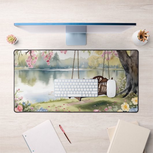 Lakeside Swing dans le jardin d'aquarelle romantiq (Bureau 1)