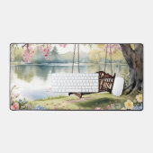 Lakeside Swing in de romantische Waterverf tuin Bureaumat (Keyboard & Muis)