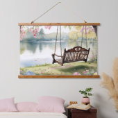 Lakeside Swing in de romantische Waterverf tuin Hangend Wandkleed (Slaapkamer)