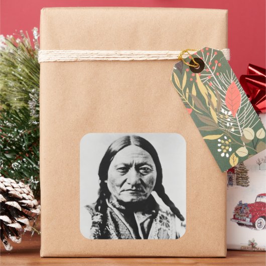 Lakota Chief Surrender: Sitting Bull Fort Buford Vierkante Sticker (Feestdagen)