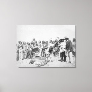 Lakota Indians die foto's van vee maken Canvas Afdruk