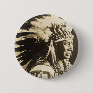 Lakota Sioux Chief White Swan Ronde Button 5,7 Cm