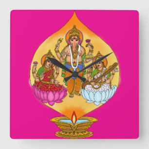 Lakshmi Ganesh wandklok Vierkante Klok