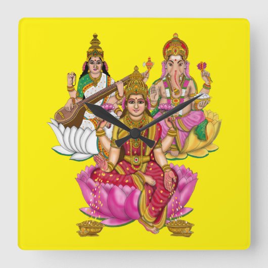 Lakshmi Ganesha Wall Clock Vierkante Klok (Voorkant)