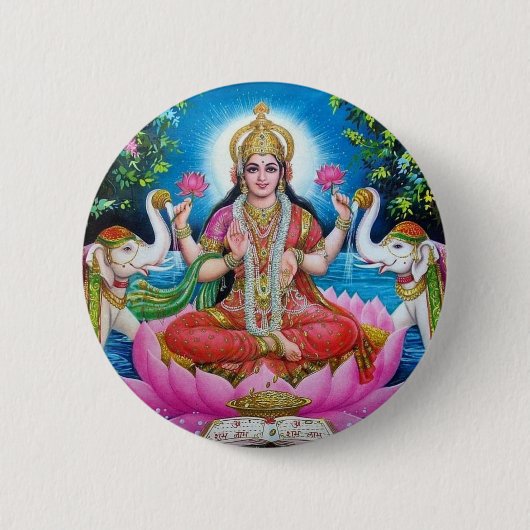 Lakshmi Goddess of Love, Prosperity, and Wealth Ronde Button 5,7 Cm (Voorkant)
