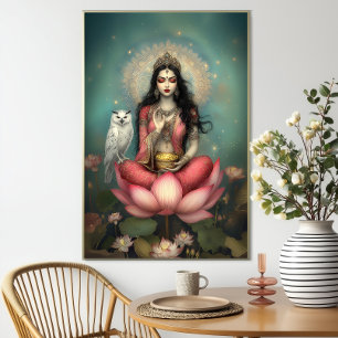 Lakshmi Hindoe Godin van Voorspoed Uil Lotus Poster