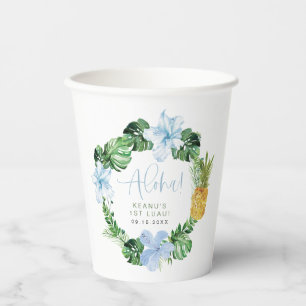 LALANI Tropical Blue Hibiscus Luau 1e verjaardag Papieren Bekers